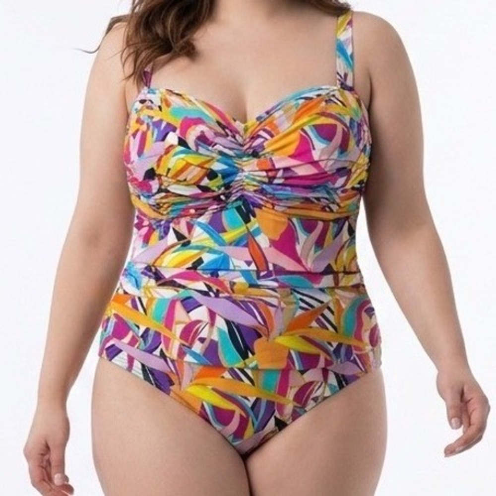 Bleu Rod Beattie 22W One Piece Swimsuit Womens Multi Color Tropical Underwire